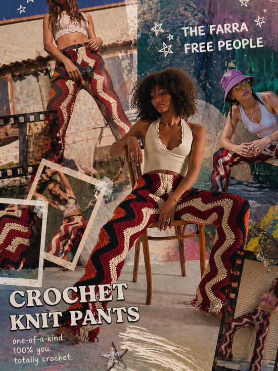 Free People Pants - FREE PEOPLE “THE FARRA” CROCHET KNIT PANTS RARE  BOHO ICON  FESTIVAL STATEMENT